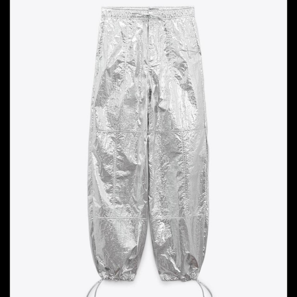 Zara Metallic Silver Trousers